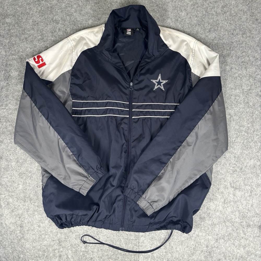 NFL Reebok Team Apparel Dallas Cowboys Men's Windbreaker Jacket Blue Size L